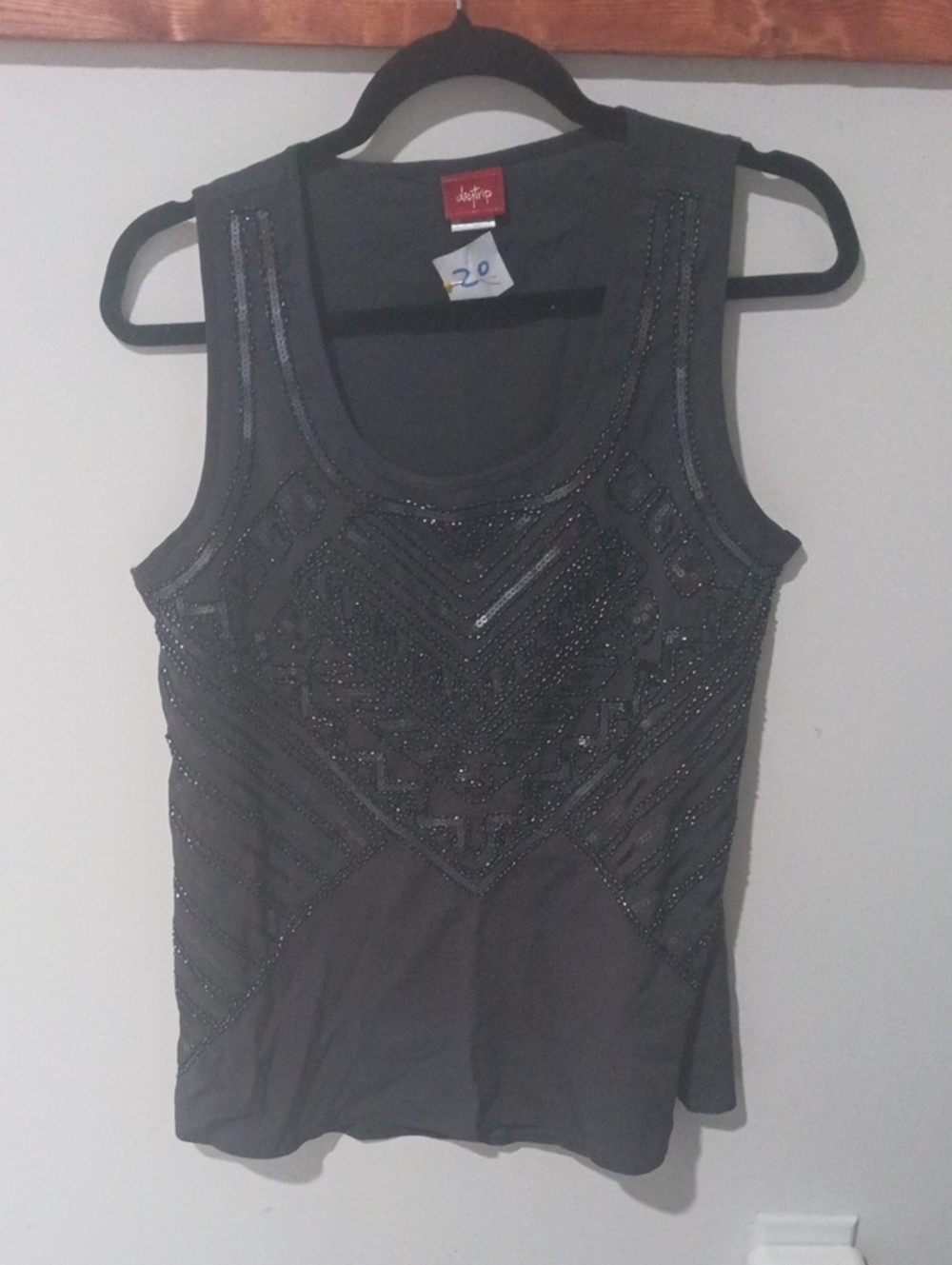 Daytrip Black Beaded Scoop Neck Tank